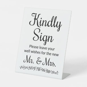 Wishes For New Mr and Mrs Wedding Guest Book Pedestal Sign