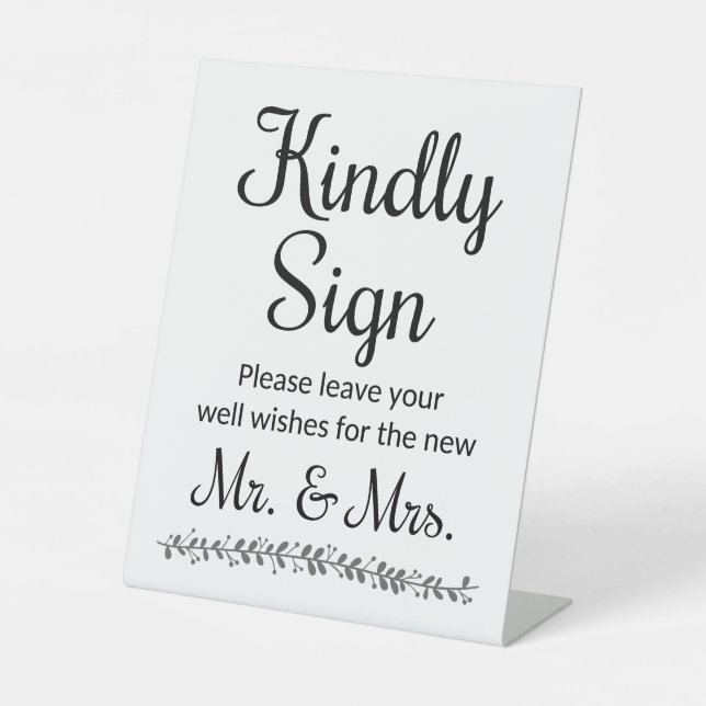 Wishes For New Mr and Mrs Wedding Guest Book Pedestal Sign (Front)