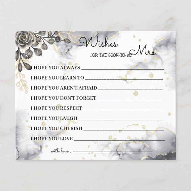 Wishes for Soon to be Mrs Black Roses Shower Card (Front)
