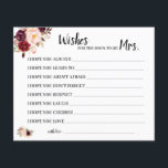wishes for Soon to be Mrs Marsala Shower Card<br><div class="desc">Marsala Flowers Bridal Shower Design. For additional customisation (change other wording,  font colour,  font style),  click on personalise,  scroll down and click on the link "click to customise further". ~ Check collection for matching games,  invitations,  signs,  and more ~</div>