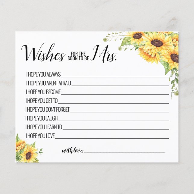 Wishes for Soon to be Mrs Sunflower Shower Card (Front)