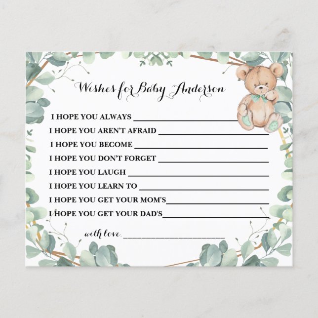 Wishes for Soon to be Mum Bear Greenery Shower Flyer (Front)