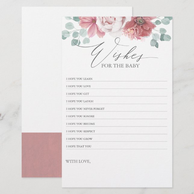 Wishes for the Baby - Baby Shower Fun Game Floral (Front/Back)