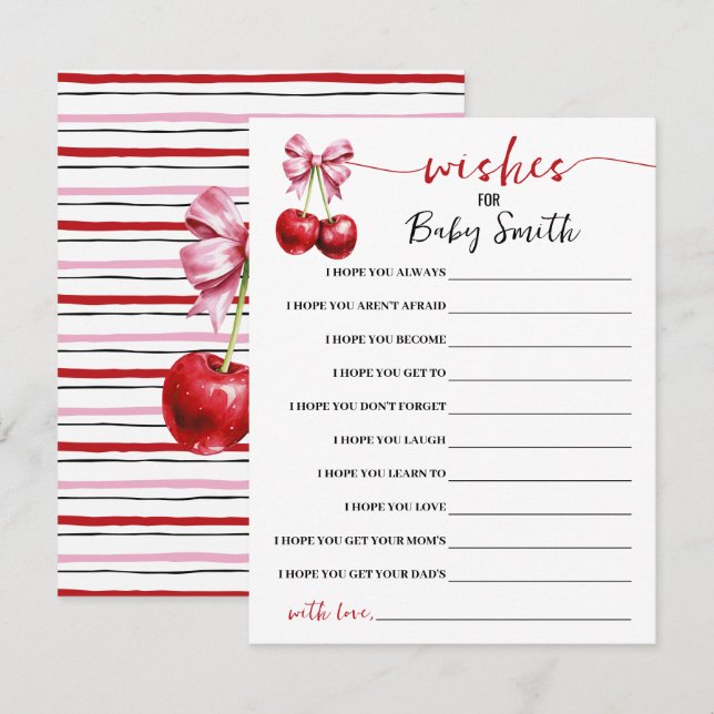 Wishes for the Baby Cherry Baby Shower Game Card (Front/Back)