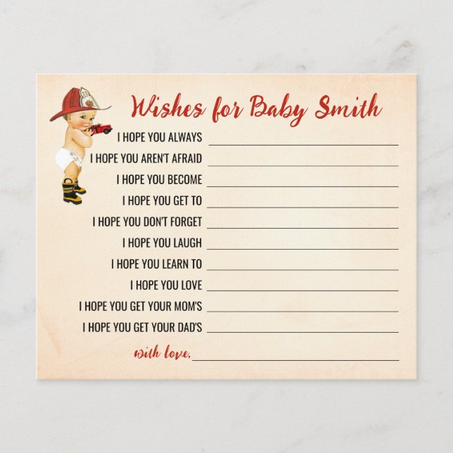 Wishes for the Baby Firefighter Baby Shower Card (Front)