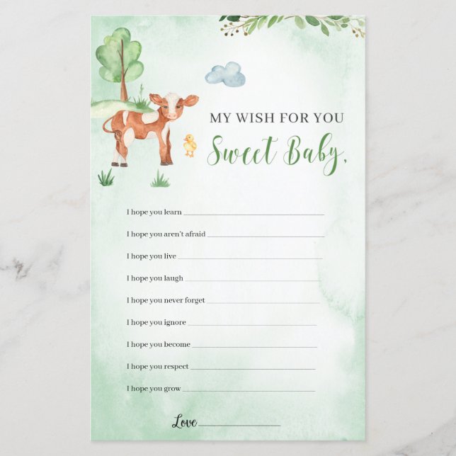Wishes for the baby game farm animals theme (Front)