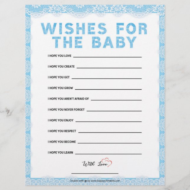 Wishes For The Baby [Luxury Lace [Blue]] Custom Letterhead (Front)