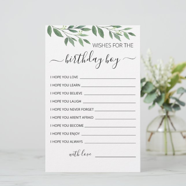 Wishes for the Birthday boy Birthday Party card (Standing Front)