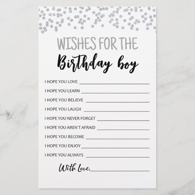 Wishes for the Birthday boy Birthday Party game (Front)