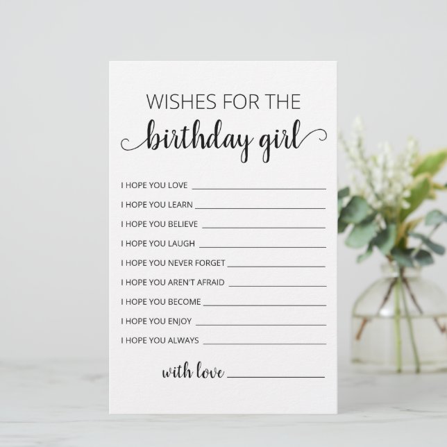 Wishes for the Birthday girl Birthday Party card (Standing Front)