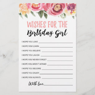 Wishes for the Birthday girl Birthday Party game