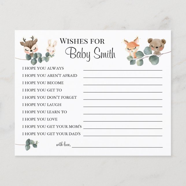 Wishes for the New Baby woodland baby shower card (Front)