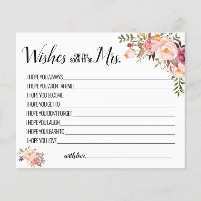 Wishes for the Soon to be Mrs advice card (Front)