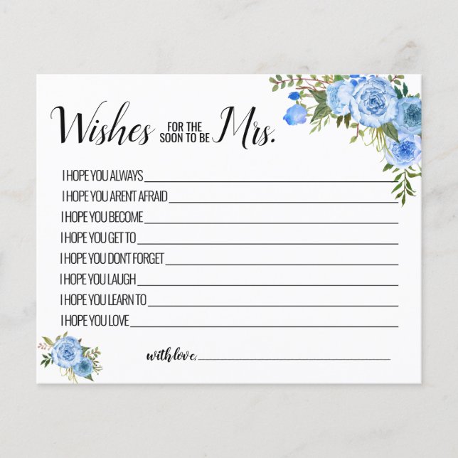 Wishes for the Soon to be Mrs advice card (Front)