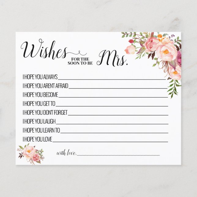 Wishes for the Soon to be Mrs Advice Card (Front)
