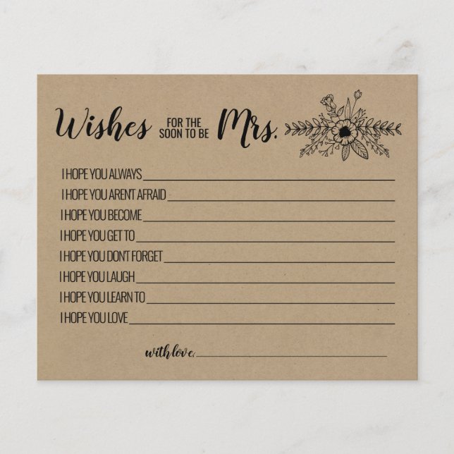 Wishes for the Soon to be Mrs Advice Rustic card (Front)