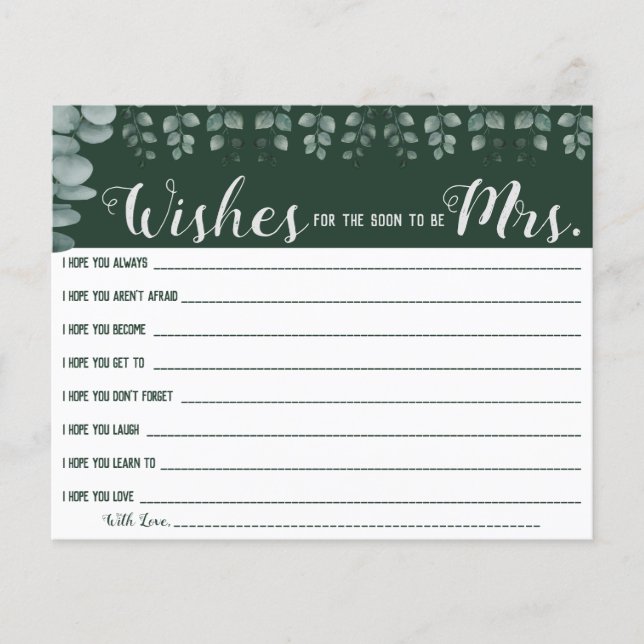 Wishes for the Soon to be Mrs Bridal Shower card (Front)