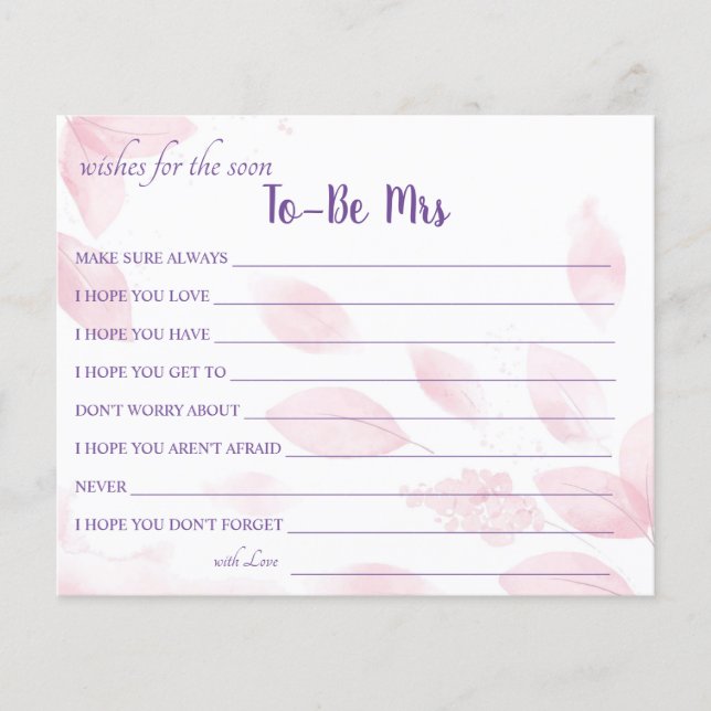 Wishes for the soon To-Be Mrs Bridal Shower Card (Front)