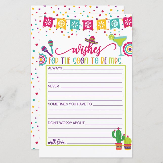 Wishes for the Soon to Be Mrs. - Fiesta WH (Front/Back)