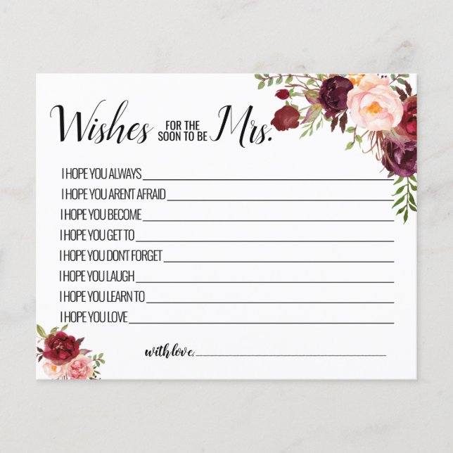 Wishes for the Soon to be Mrs marsala card (Front)