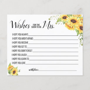 Wishes for the Soon to be Mrs sunflower card