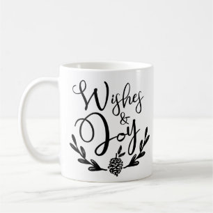 Wishes & Joy Black & Gold Trendy Typographic Coffee Mug