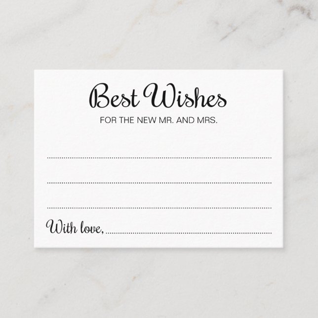 Wishes Mr Mrs Black White Wedding Guest Book Card (Front)