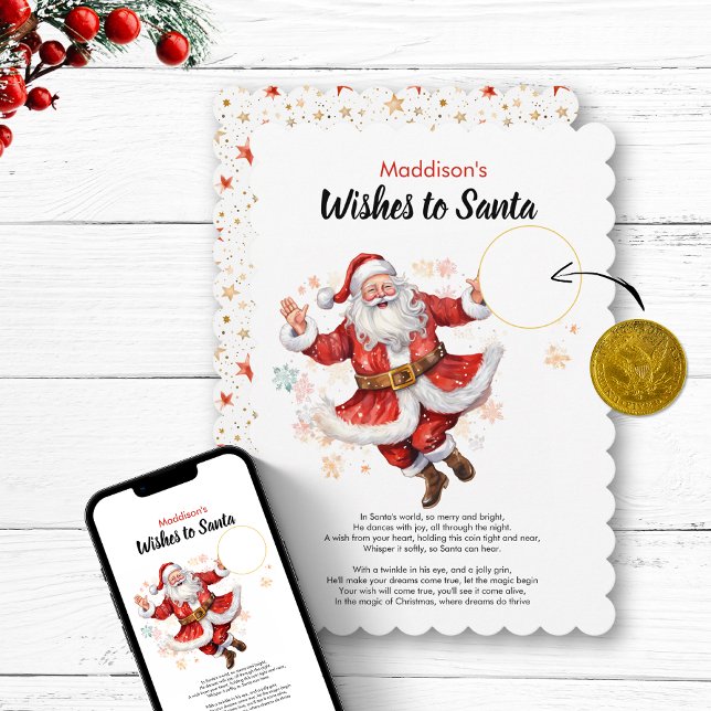 Wishes to Santa DIY Coin Card Personalised Name  (Wishes to Santa DIY Coin Card Personalized Name  christmas childrens gift magic northpole letter fun)