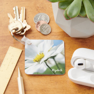 Wishes with White Daisies Personalised Key Ring