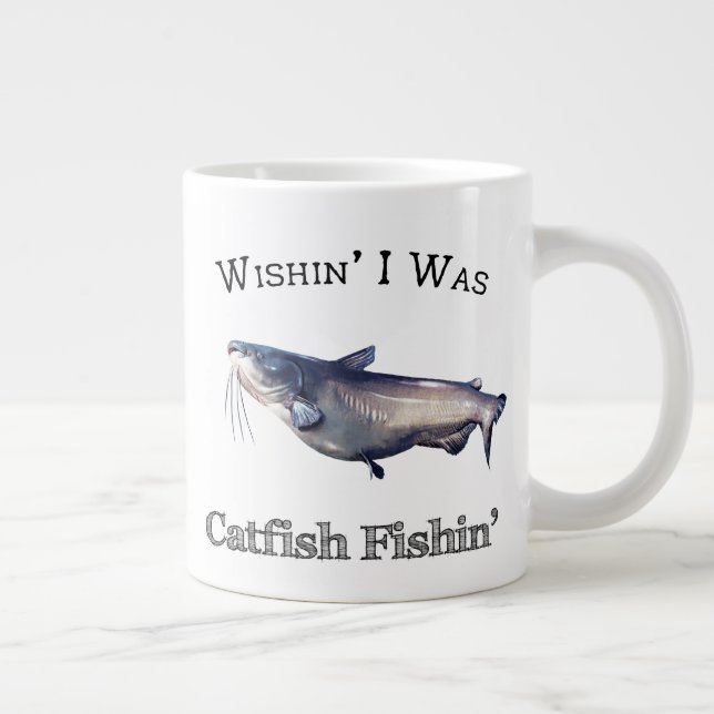 Wishin I Was Catfish Fishin Large Coffee Mug (Right)