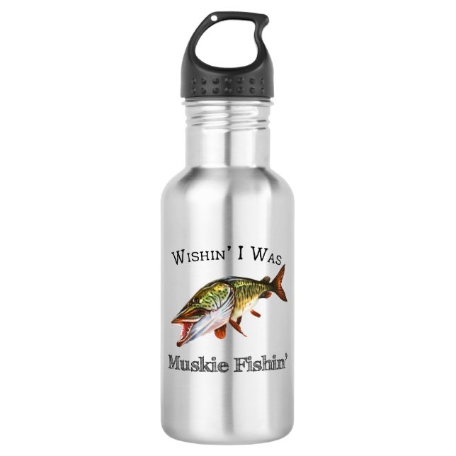 Wishin I Was Muskie Fishin 532 Ml Water Bottle (Front)
