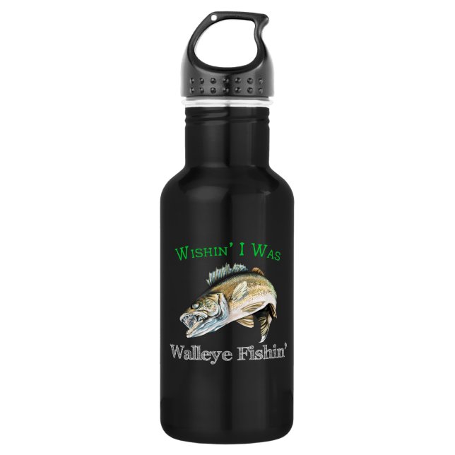 Wishin I Was Walleye Fishin 532 Ml Water Bottle (Front)