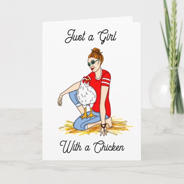 Wishing a Good Day | Hand Drawn Chicken and Lady Card (Front)