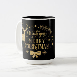 Wishing a Merry Christmas /Typography/Gold Two-Tone Coffee Mug