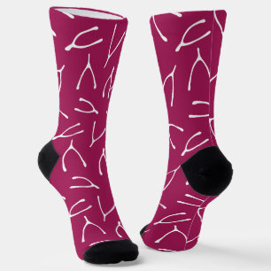Wishing Bones Wishbone Pattern Pink White Socks