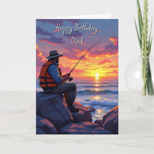 Wishing Dad a Happy Birthday | Fishing at Sunset Card (Front)