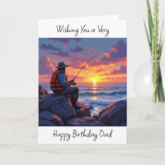 Wishing Dad a Happy Birthday | Fishing at Sunset Card (Front)