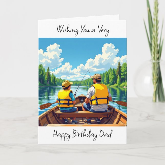 Wishing Dad a Happy Birthday | Son and Dad Fishing Card (Front)