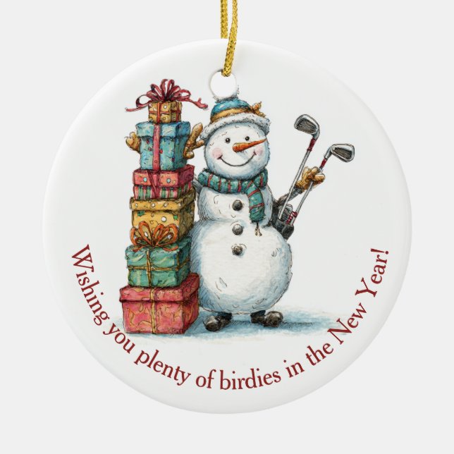 Wishing for Birdies! – Smiling Snowman Ornament (Front)