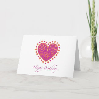 Wishing "Happy Birthday" with pink folklore heart Card