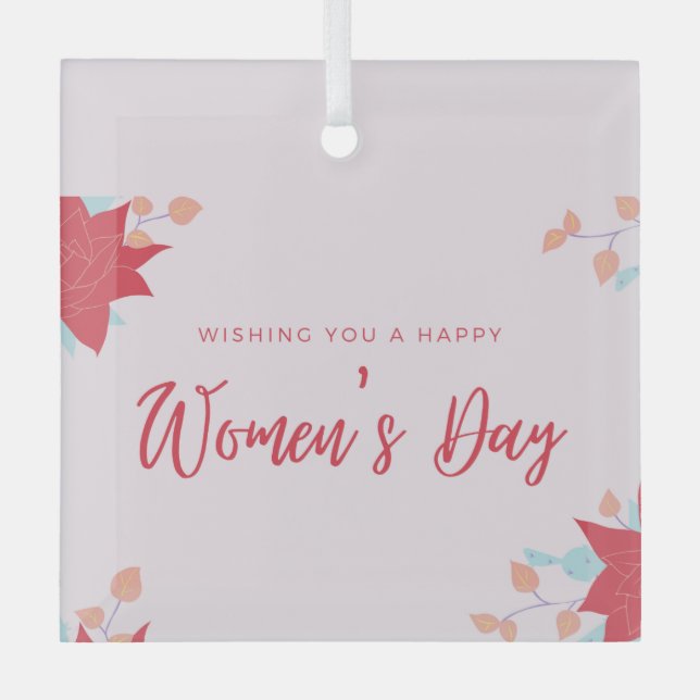 Wishing happy women's day pink glass tree decoration (Front)