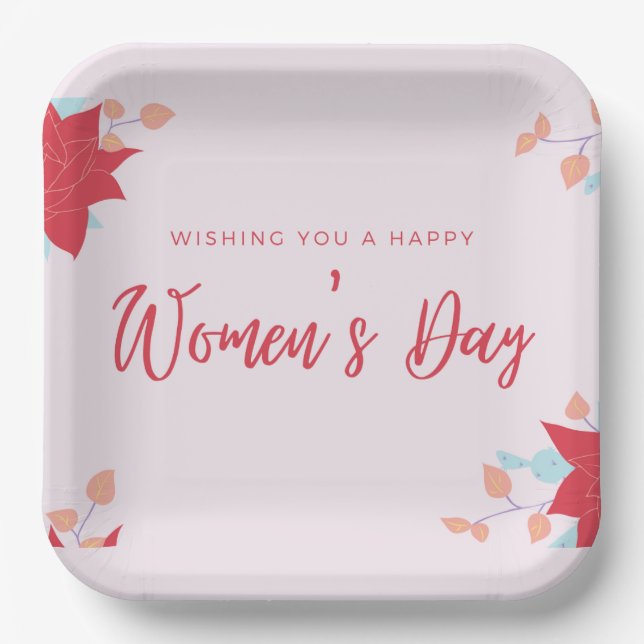 Wishing happy women's day pink paper plate (Front)