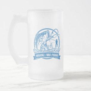 Wishing I Was Fishing Frosted Glass Beer Mug