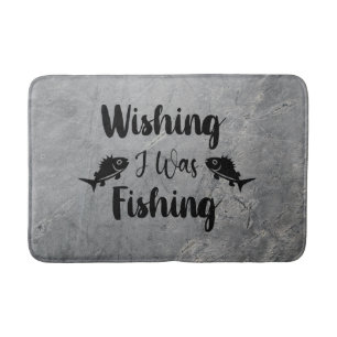 Wishing I was fishing funny quote Bath Mat