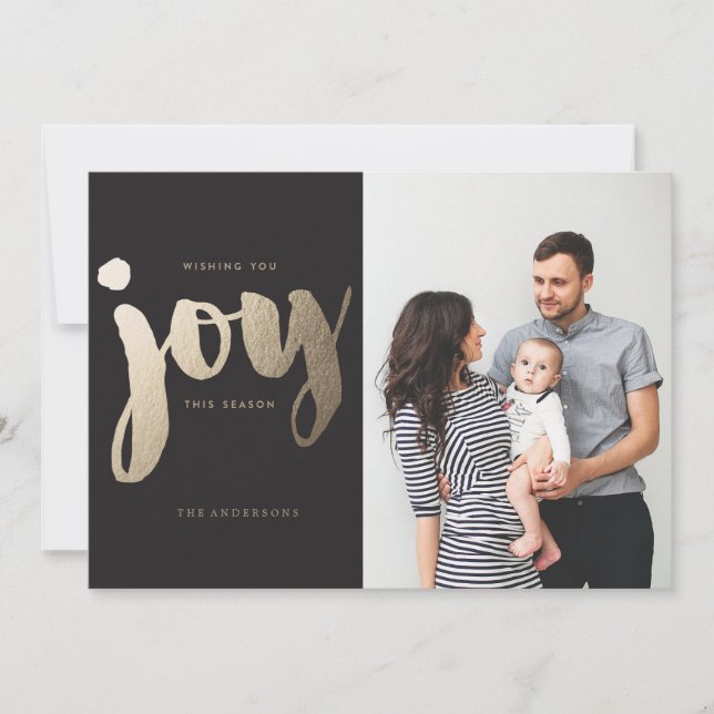 WISHING JOY GOLD photo christmas greeting card (Front)