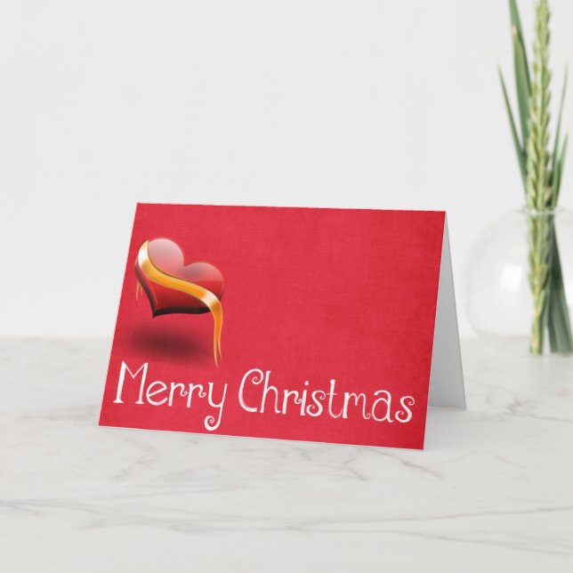 Wishing Merry Christmas Red Heart Holiday Card (Front)