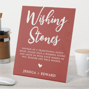 Wishing Stones Guestbook Minimalist Brown White Pedestal Sign