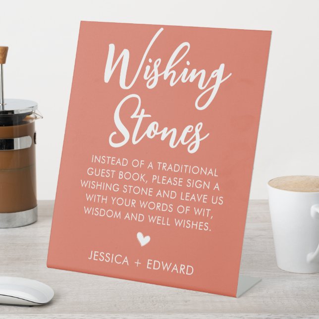 Wishing Stones Guestbook Minimalist Terra Cotta Pedestal Sign (In SItu)