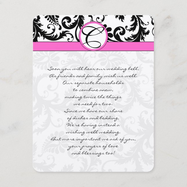 Wishing Well-Black Damask Hot Pink Trim Enclosure Card (Back)