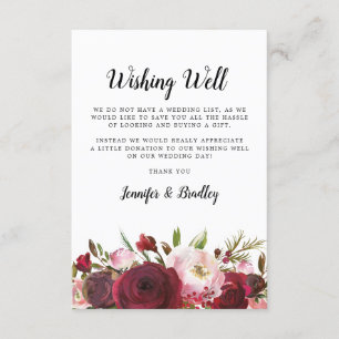 Wishing Well   Blush Burgundy Floral Enclosure Card